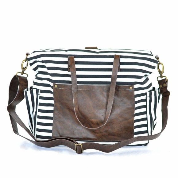Seaport Stitches Other - Thin Stripe Canvas and Leather Diaper Bag